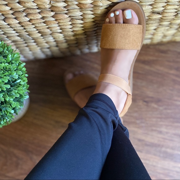 Comfort Vegan Suede Tan Sandals - Picture 3 of 6